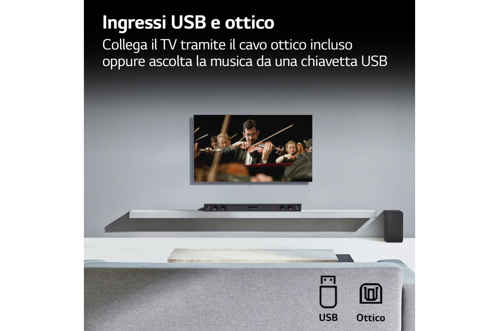 LG Soundbar SQC2 I 300W I 2.1 canali I Dolby Digital, Subwoofer wireless, Bluetooth, USB, Ottico, Jack 3,5mm, SQC2