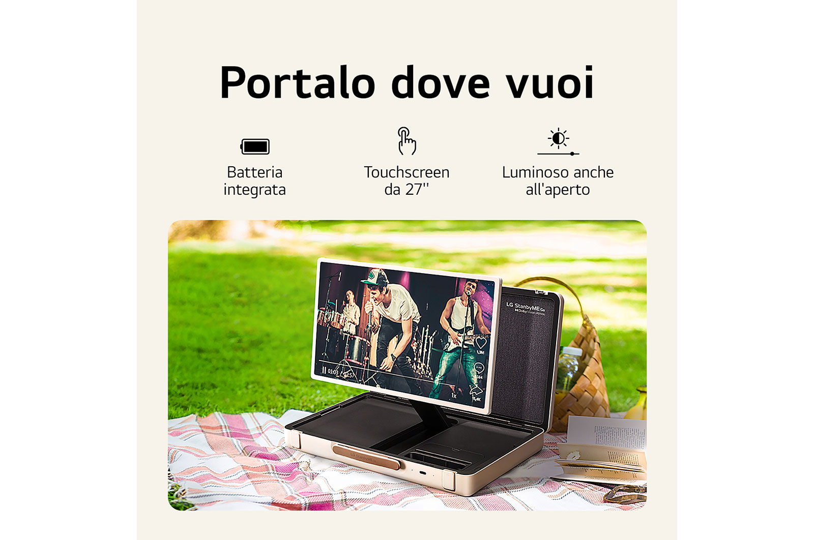 LG StanbyME Go | Schermo portatile da 27'' | Touchscreen inclinabile, Design a valigetta, Batteria integrata, Wi-Fi, WebOS 22, 27LX5QKNA