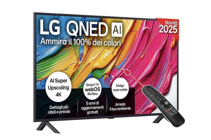 Vista frontale di TV 50 pollici LG QNED AI QNED80 4K Smart TV 2025 50QNED80A6A