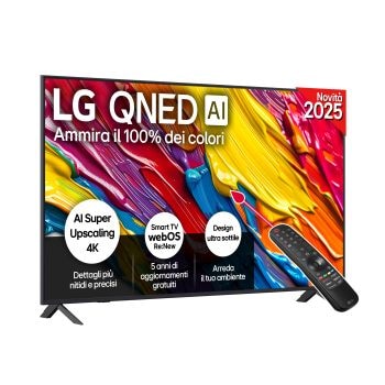 Vista frontale di una TV 65 pollici LG QNED AI QNED82 4K Smart TV 2025 65QNED82A6B