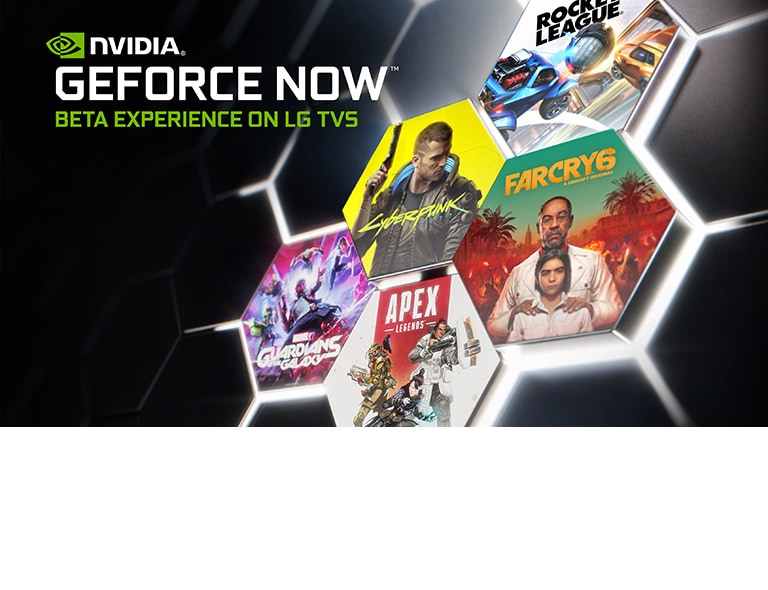 Un’immagine che raffigura il logo di GeForce Now su uno sfondo scuro. Sono mostrate copertine e titoli di diversi giochi famosi.