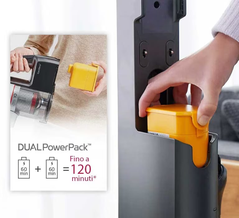 Caratteristica aspirapolvere cord zero Doppia batteria con ricarica simultanea