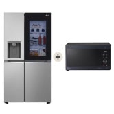 Un frigorifero InstaView con display touchscreen e un microonde accanto.