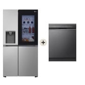 Un frigorifero InstaView con display touchscreen e una lavastoviglie accanto.