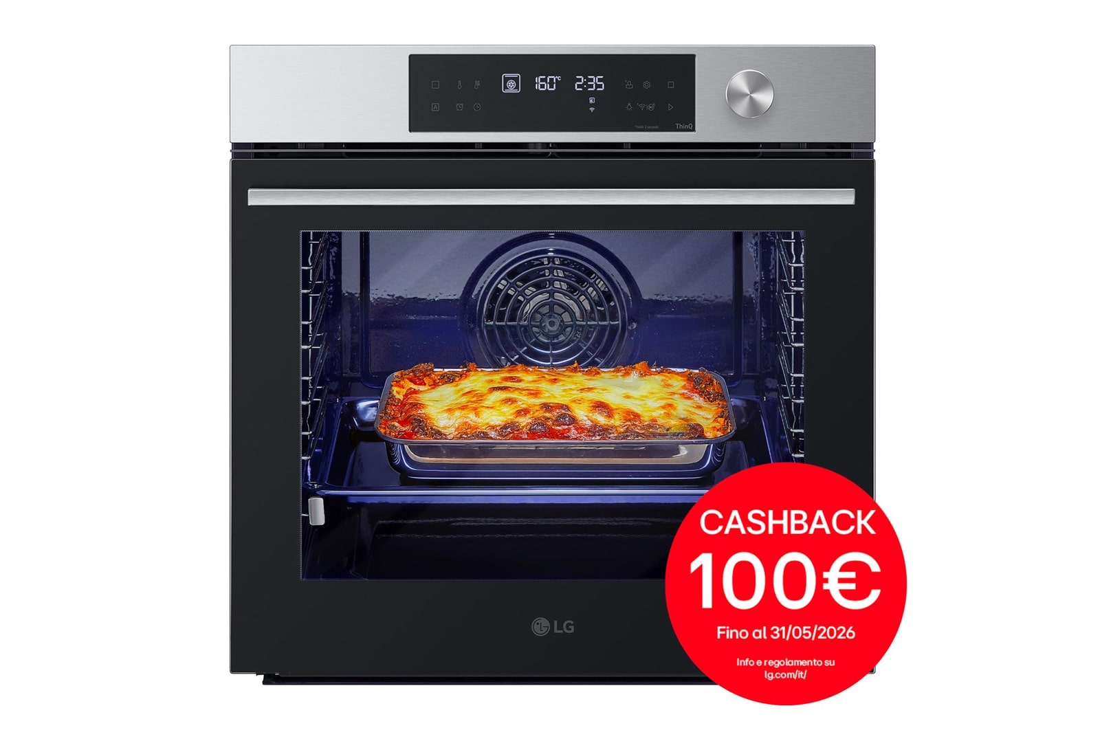 Vista frontale di Forno InstaView | 76L Classe A+ | Blue EasyClean, Air Fry, Air Sous Vide, Pizza 300°C, Guide telescopiche, Wi-Fi | Inox WSED7613S