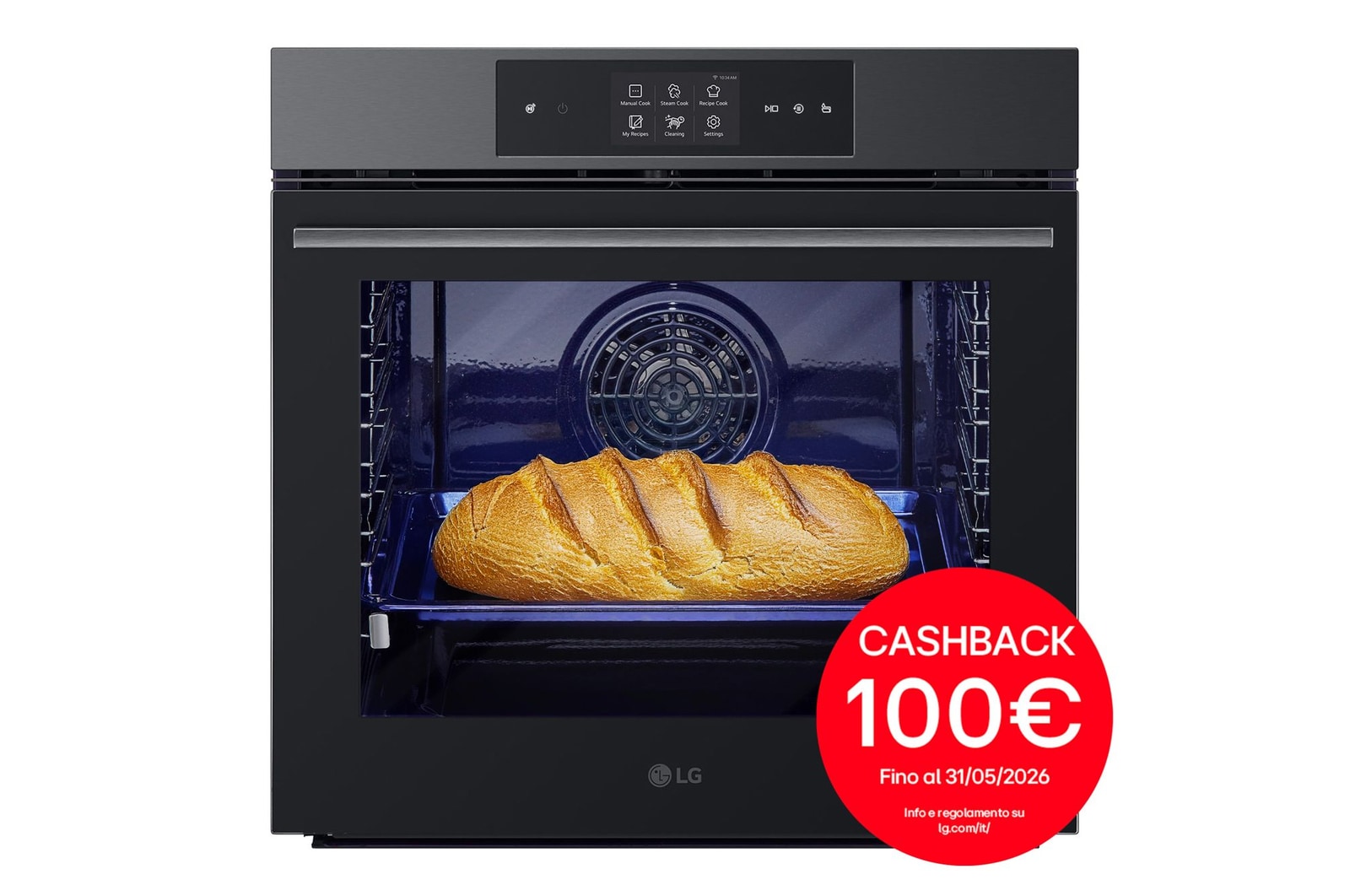 Vista frontale di Forno a vapore InstaView | 76L Classe A++ | Blue EasyClean, Air Fry, Air Sous Vide, Pizza 300°C, Display 4,3", Wi-Fi | Nero WSED7665B