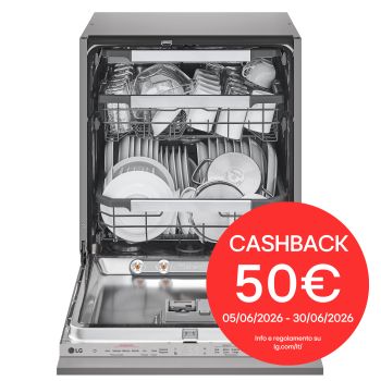 Vista frontale di Lavastoviglie a scomparsa totale | QuadWash Serie 5, Classe A -20% 43dB | 14 coperti, Vapore, Info Light | Noble Steel DB597TXS