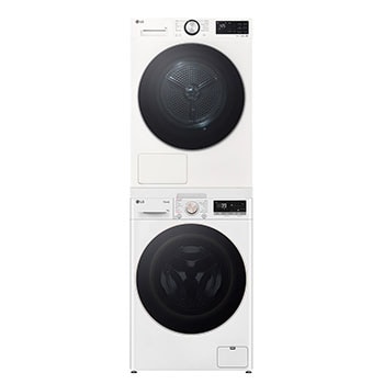 Vista frontale di Offerta Kit Esclusivo: Lavatrice 10kg AI DD™ Classe A-10% + Asciugatrice 9Kg Pompa di calore DUAL Inverter Serie X5 Classe B + Kit di giunzione per colonna bucato F4R7010TSWG.RNX5009