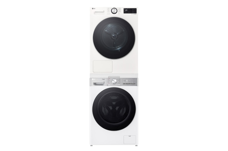 Vista frontale di Offerta Kit Esclusivo: Lavatrice 9kg AI DD™ Classe A-40% + Asciugatrice 9Kg Pompa di calore DUAL Inverter Serie X5 Classe B + Kit di giunzione per colonna bucato F4R9009TPWC.RNX5009