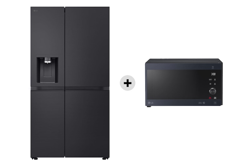 Vista frontale di Offerta Kit Esclusivo: Frigorifero Side-by-Side | Classe B | Black Steel + Microonde NeoChef 25 litri, potenza 1000W | Inox nero GSLE91EVAB.MH6565