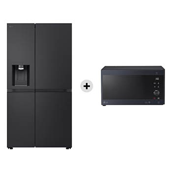 Vista frontale di Offerta Kit Esclusivo: Frigorifero Side-by-Side | Classe B | Black Steel + Microonde NeoChef 25 litri, potenza 1000W | Inox nero GSLE91EVAB.MH6565
