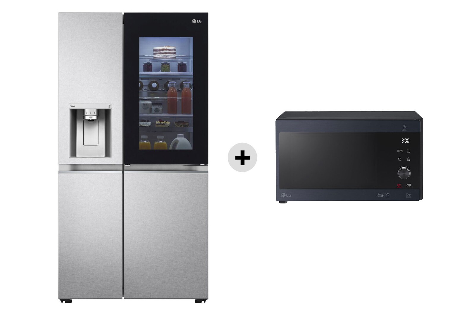 Vista frontale di Offerta Kit Esclusivo: Frigorifero Side-by-Side InstaView Door-in-Door | Classe E, 635L + Microonde NeoChef 25 litri, potenza 1000W GSXV90MBAE.MH6565