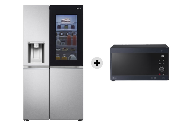 Vista frontale di Offerta Kit Esclusivo: Frigorifero Side-by-Side InstaView Door-in-Door | Classe E, 635L + Microonde NeoChef 25 litri, potenza 1000W GSXV90MBAE.MH6565