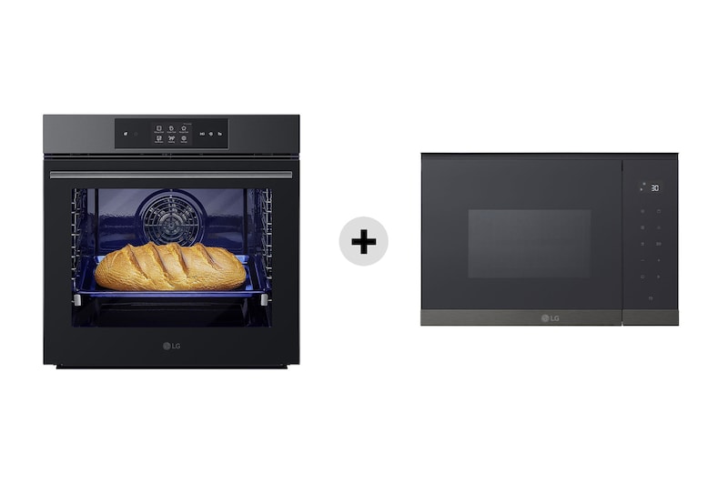 Vista frontale di Offerta Kit Esclusivo: Forno a vapore InstaView | 76L Classe A++ | Nero + Microonde da incasso 25 litri, 900W | Nero/deco acciaio nero WSED7665B.MG7ZB
