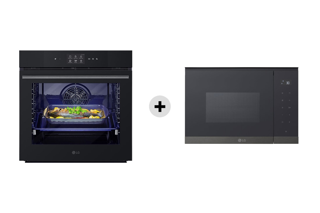 Kit Esclusivo: Forno 100% vapore InstaView | 76L Classe A++ | Nero + Microonde da incasso 25 litri, 900W | Nero/deco acciaio nero