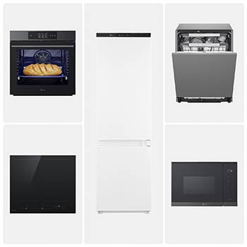 Vista frontale di Offerta Kit Esclusivo: Forno a vapore InstaView + Microonde da incasso + Piano cottura induzione 60cm + Lavastoviglie a scomparsa totale + Frigorifero da incasso Classe E KITCUCINA.1