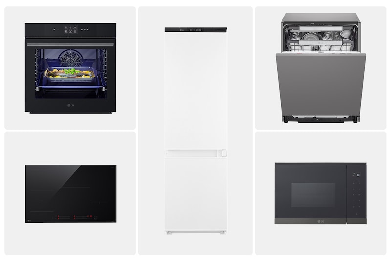 Vista frontale di Offerta Kit Esclusivo: Forno 100% vapore InstaView + Microonde da incasso + Piano cottura induzione 80cm + Lavastoviglie a scomparsa totale + Frigorifero da incasso KITCUCINA.2
