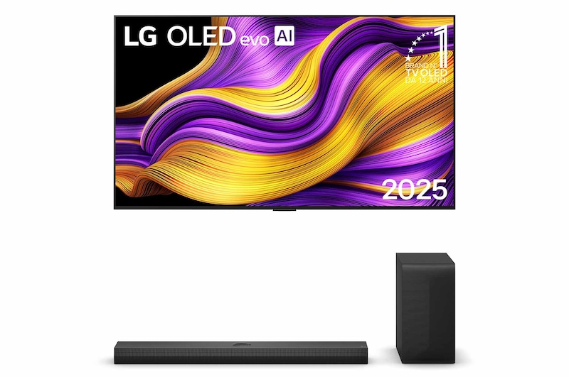 Vista frontale di Offerta Kit Esclusivo: TV 55 pollici LG OLED evo AI G5 4K + Soundbar S70TY I 400W su 3.1.1 canali I Dolby Atmos OLED55G54.S70TY