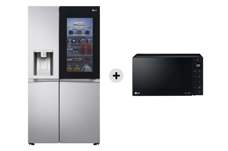 Vista frontale di Offerta Kit Esclusivo: Frigorifero Side-by-Side InstaView Door-in-Door | Classe + Microonde 25 litri, potenza 1000W GSXV90MBAE.MHGDS