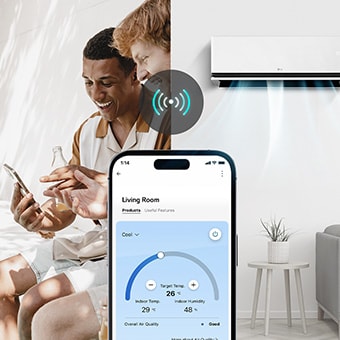 Le persone possono rinfrescare la propria casa in anticipo, accendendo il condizionatore attraverso l'applicazione LG ThinQ™ prima di rientrare a casa.