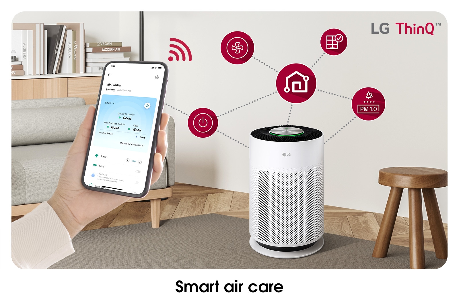 LG 空気清浄ライト付：PuriCare Pet Hit ペットモード搭載空気清浄機, AS607HWT0