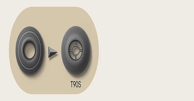 Immagine con due gommini auricolari. A sinistra c'è quello precedente, a destra è mostrato il gommino del T90S per isolare meglio il rumore.