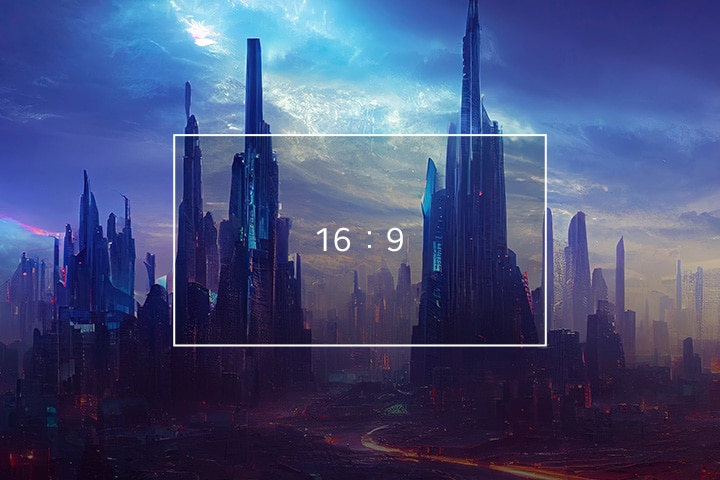 パノラマゲーミングモニターに映るゲームシーン。