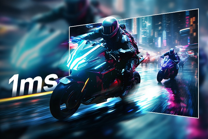 超高速の応答速度1ms (GtG) のレーシングゲームのシーン。