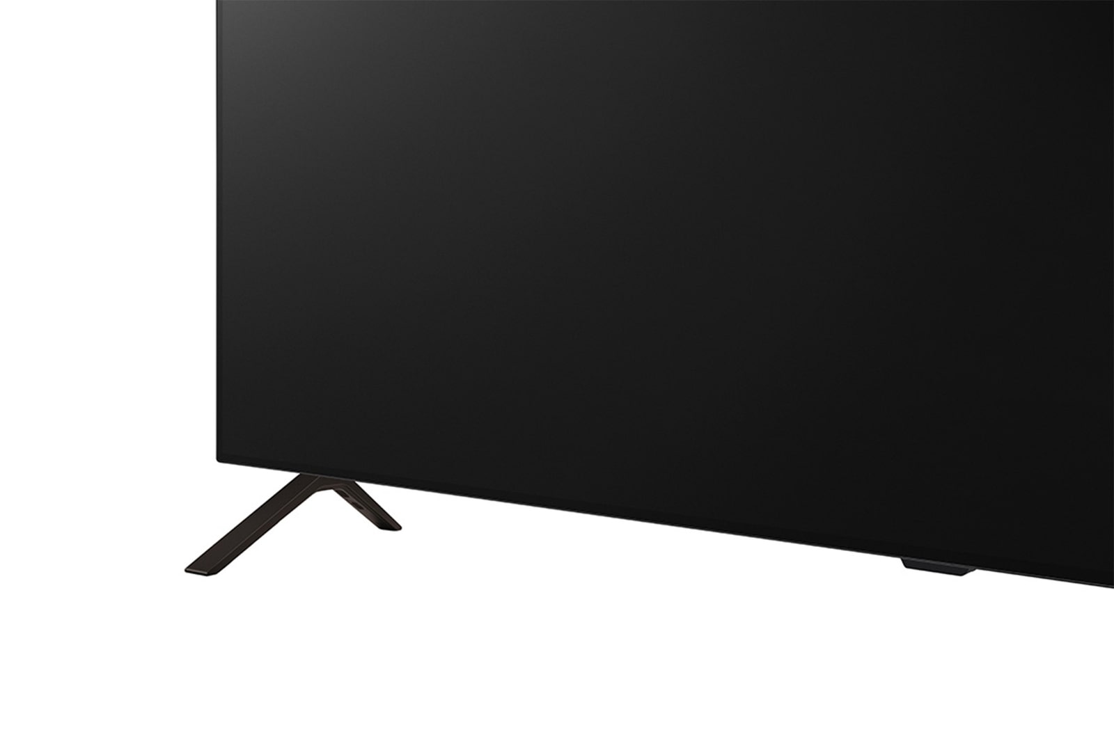ベースから撮影されたLG OLED TV、OLED B4Eのクローズアップ画像。2本のポールスタンドを表示
