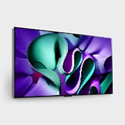 壁に設置されたLG OLED evo TV、OLED M4の若干角度をつけた右向きの側面画像