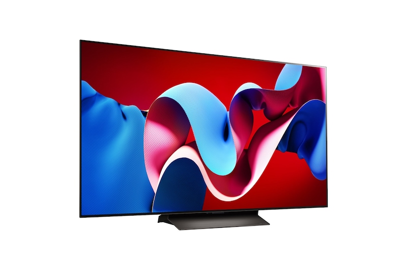 Вид справа и сбоку под небольшим углом на телевизор LG OLED evo, OLED C4