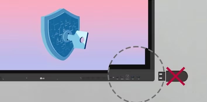 В целях безопасности на LG CreateBoard можно настроить отключение USB-устройств, подключённых к дисплеям.