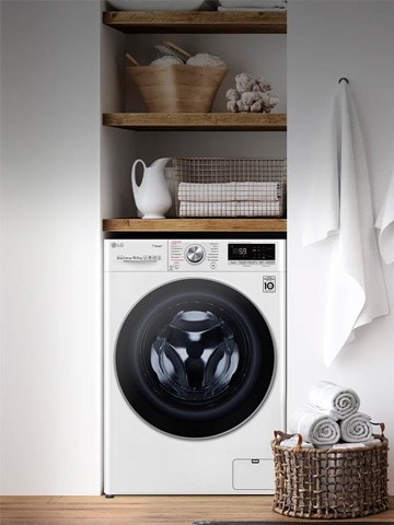 Изображение стиральной машины в прачечной.