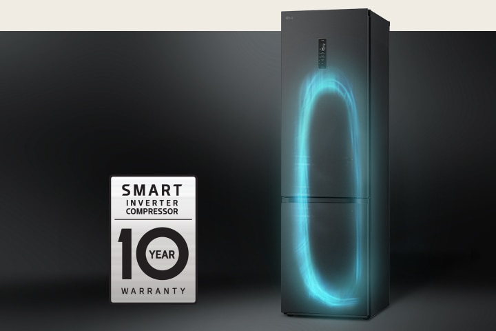 Холодильник с эффективной системой охлаждения smart inverter compressor и наклейкой с 10-летней гарантией работы компрессора.