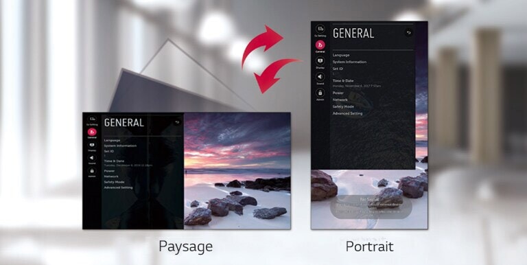 L’écran du menu se compose d’options de paysage et de portrait.