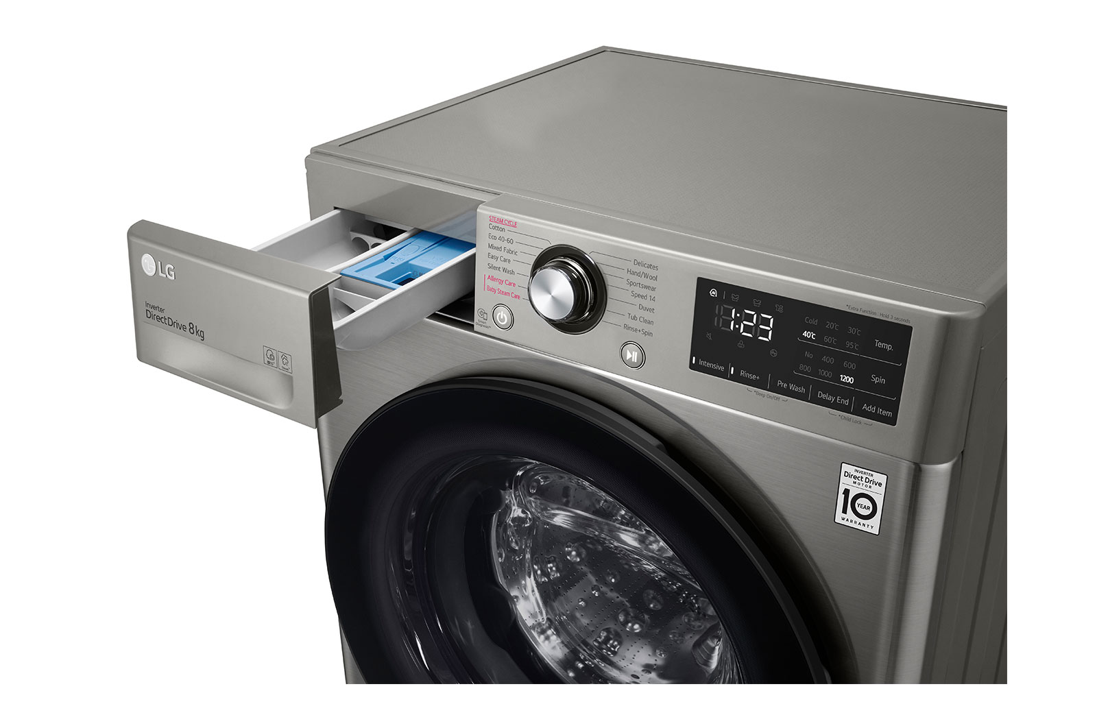 LG Lave-linge 8 KG - 68L | 6 Motion Direct Drive™ | Moteur Direct Drive™ garanti 10 ans | AI DD™ | Steam | 52/71dB | A, F2V3PYPKP