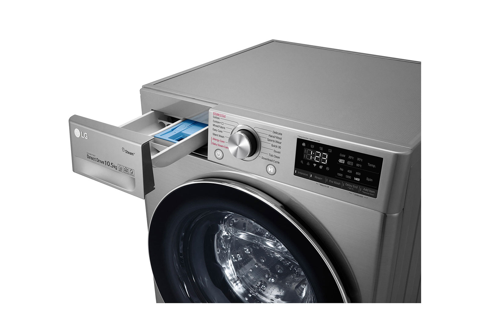 LG Lave-linge LG Vivace, 10.5 Kg, capacité plus grande, AI DD, vapeur, ThinQ, F4V5RYP2T