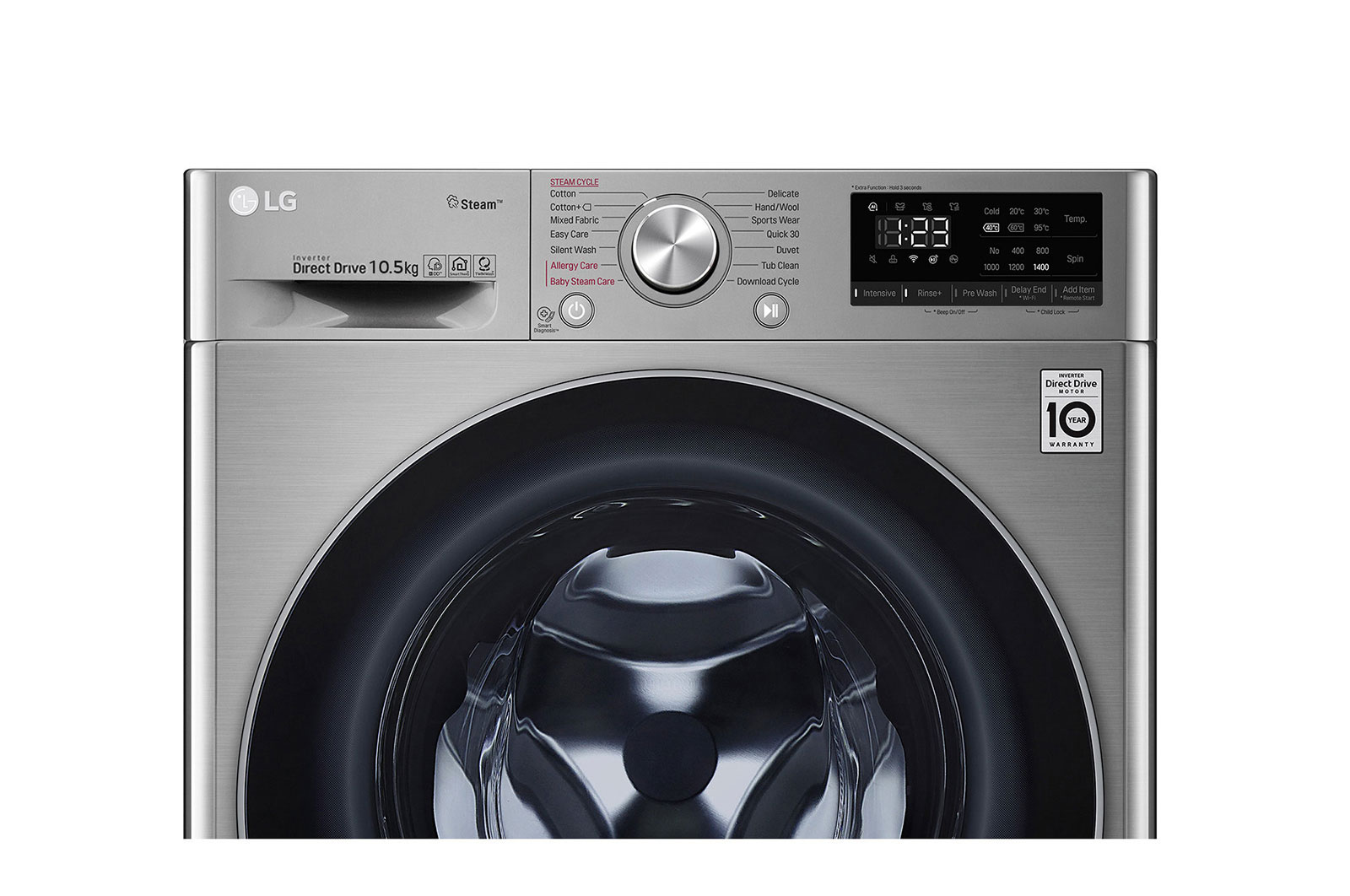 LG Lave-linge LG Vivace, 10.5 Kg, capacité plus grande, AI DD, vapeur, ThinQ, F4V5RYP2T