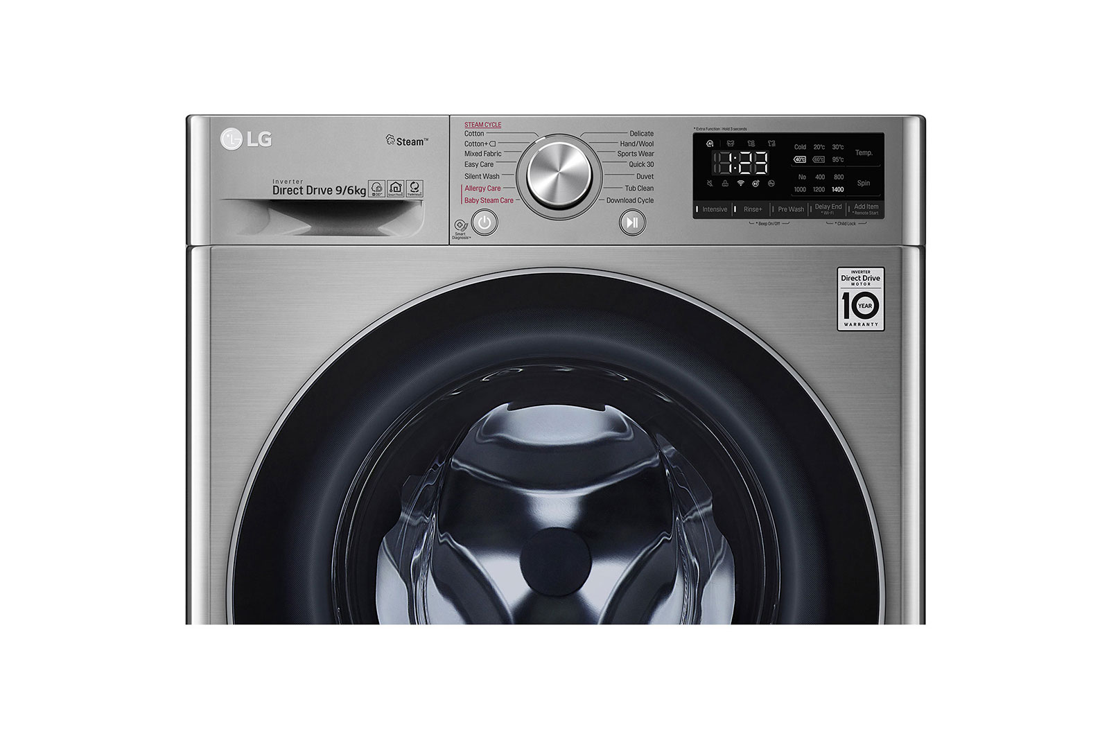 LG Lave-linge à chargement frontal | 9 / 6 Kg | Capacité plus grande | AI DD | Steam | ThinQ, F4V5VGP2T