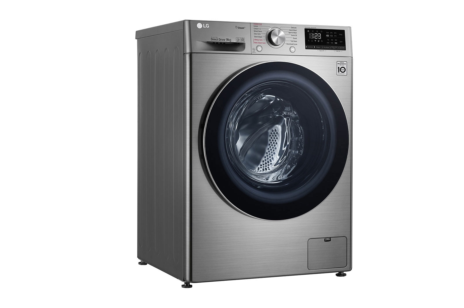 LG Lave-linge de 9 kg à chargement frontal, AI Direct Drive Motor, vapeur, couleur argent, F4V5VYP2T