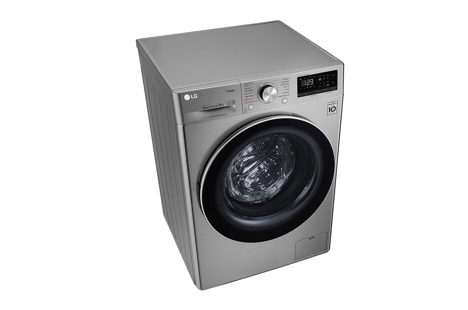 LG Lave-linge de 9 kg à chargement frontal, AI Direct Drive Motor, vapeur, couleur argent, F4V5VYP2T