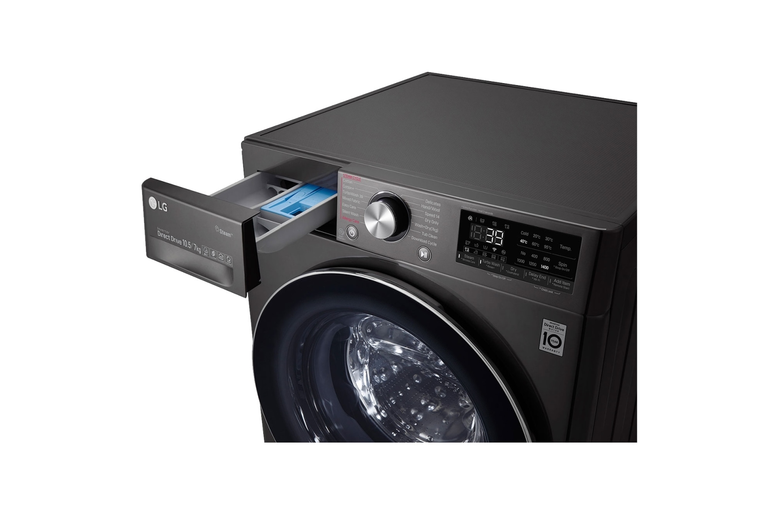 LG Lavante-séchante 10.5/7 KG - 68L | 6 Motion Direct Drive™ | Moteur Direct Drive™ garanti 10 ans | TurboWash™ 360 | AIDD™ | Steam+™ | 48/71dB | A, F4V9RCP2E