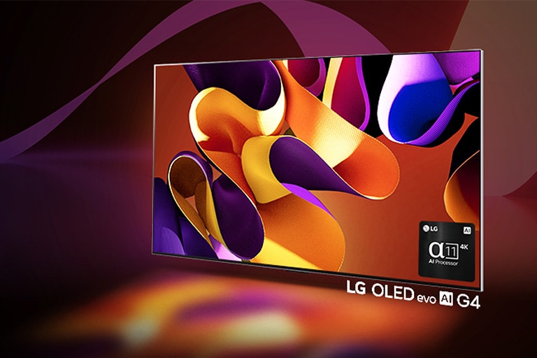 LG OLED evo AI G4 présente une scène d’art abstrait colorée.