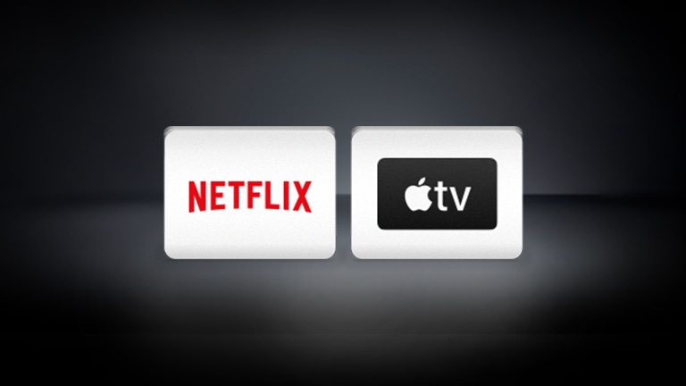 Le logo le logo Netflix, le logo Apple TV sont disposés horizontalement sur un arrière-plan noir.