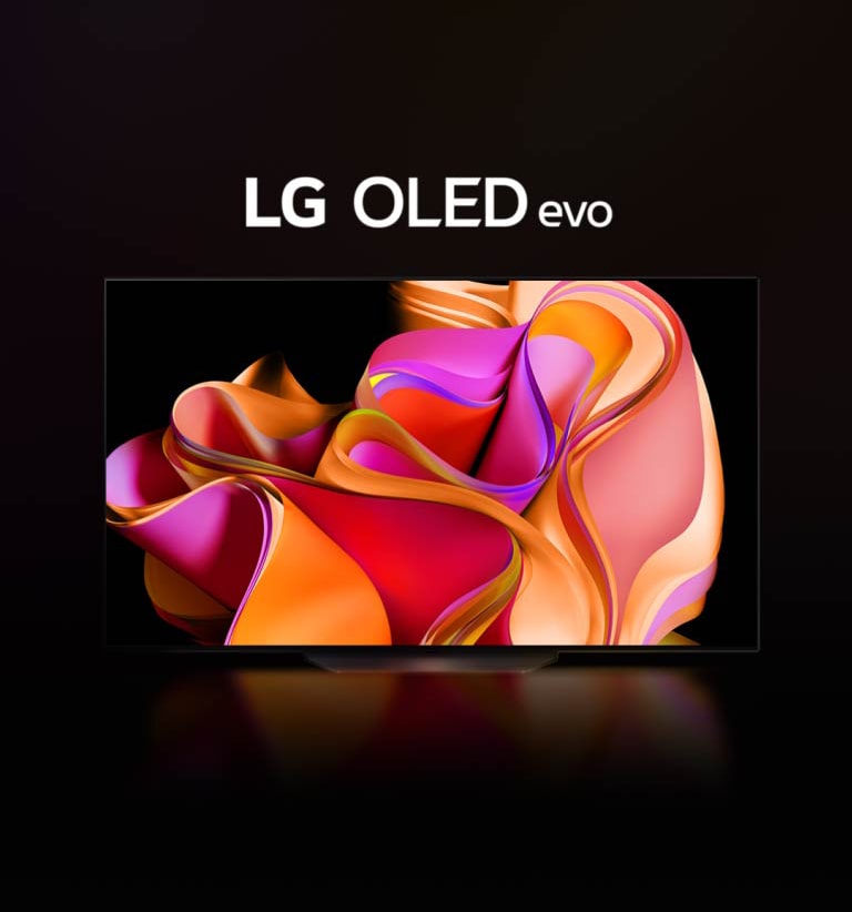 Une vidéo montre le LG OLED CS3 qui apparaît progressivement devant un fond noir. Puis le téléviseur s’agrandit tout en affichant une illustration abstraite colorée à l’écran et les mots « LG OLED evo » affichés au-dessus.