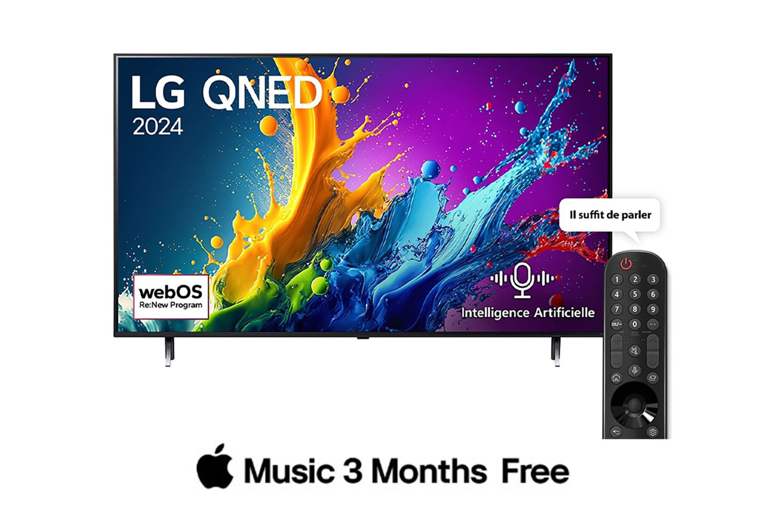 LG Smart TV  LG QNED AI QNED80 4K, 55 pouces, Télécommande Magique IA HDR10 webOS24 2024, 55QNED80T6B