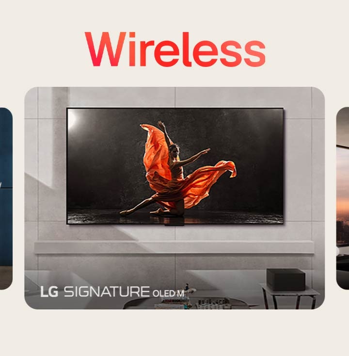 Una selección de televisores LG rotan en el siguiente orden: LG Signature OLED M, LG Signature OLED T, LG OLED Flex, LG StandbyME, LG StandbyME GO, LG Posé y LG Easel. Todos los logotipos de la marca están incrustados en la esquina inferior izquierda de cada imagen.