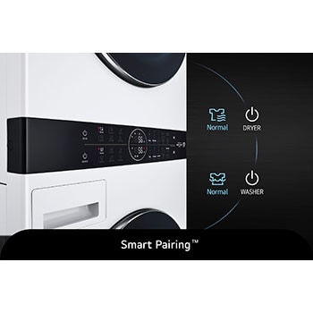 Primer plano de la función Smart Pairing™ de la LG WashTower® WK22WS6E, que sincroniza automáticamente el ciclo de secado con el ciclo de lavado seleccionado.
