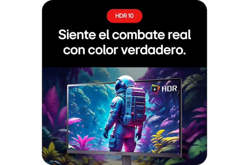 Monitor Gaming LG UltraGear 24GS50F, que permite sentir el combate real con colores auténticos gracias al soporte HDR 10.