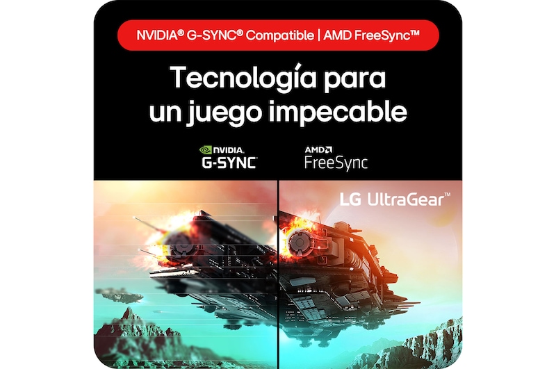 Monitor Gaming LG UltraGear 24GS60F, que ofrece tecnología para juegos impecables gracias a la compatibilidad con NVIDIA® G-SYNC® y AMD FreeSync™.